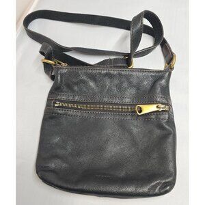 Fossil Black Leather Crossbody Bag With Brass Accents distressing